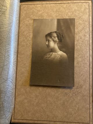 Lg Antique Cabinet Card Photo In Folder Lady W Spider Web Vellum Denton Texas Tx
