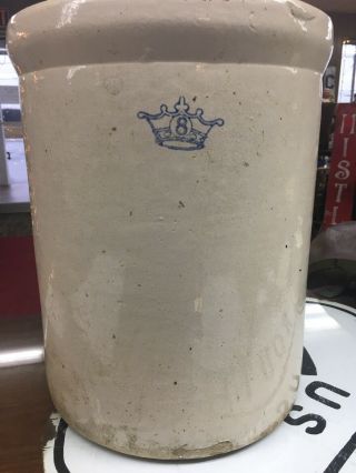 " Antique " 8 Gallon Blue Crown Stoneware Crock Pottery
