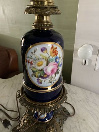 French Sevres Style Porcelain Bronze Ormolu Cobalt Blue Table Lamp