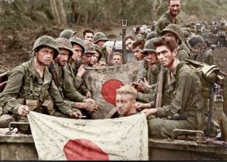 Us Marines With Captured Japanese Flag Guinea Colorized Wwii Ww2 4x6 1019