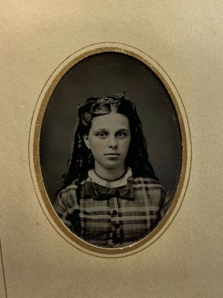 Antique Tintype Photo Of A Pretty Young Woman 1800s Dress