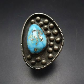 Huge Vintage Navajo Sterling Silver Blue Morenci Turquoise Ring Size 10