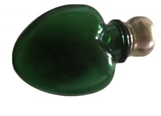 Emerald Green Heart Shaped Glass Perfume Bottle With Sterling Silver Top