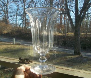 1850s Pontiled Pittsburgh Pillar Mold Blown Celery Vase 9 1/4 " Flint Glass Shiny