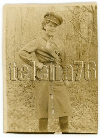1943 Ww2 Soviet Military Woman Uniform Red Army Rkka Awards Russian Old Photo