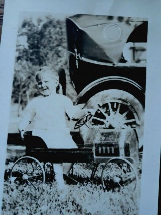 Child Riding Old Pedal Car Wagon Toy One Of A Kind Real Photo Postcard Rppc