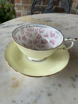Vintage Rare Paragon Fortune Telling Tea Cup & Saucer - Pale Yellow Fine China