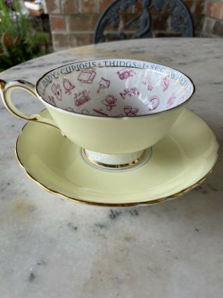 Vintage Rare Paragon Fortune Telling Tea Cup & Saucer - Pale Yellow Fine China 2