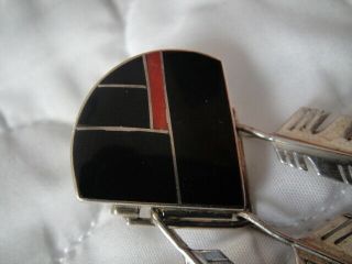 RAY TRACEY KNIFEWING NAVAJO STERLING ONYX & CORAL INLAY 3 FEATHER EARRINGS VTG 5