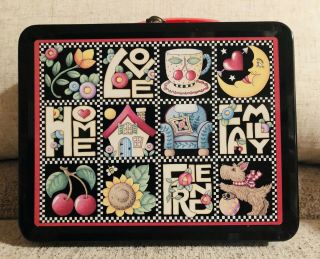 Mary Engelbreit Tin Lunch Box Can " Love " Home Family Friend " 1999 Vintage