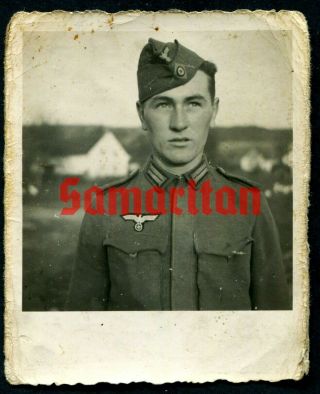 C7/2 Ww2 German Photo Of Wehrmacht Young Soldier Wearing Field Tunic