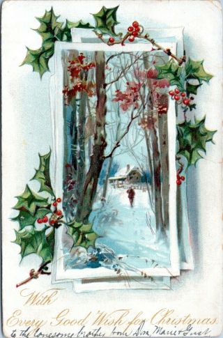 1907 Raphael Tuck Holly Post Cards Series Christmas Postcard Germany Jf