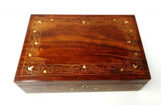 Vintage French Brass Copper Inlay Wood Box Lovely Patina,  Removable Divided Tray