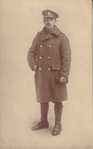 Wwi Ww1 Rppc Real Photo Postcard British Bef Soldier With Hat Badge 704