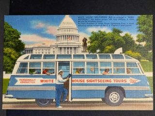 Vintage Postcard Washington Dc Sightseeing Bus Tour At The Capitol /movie Prop