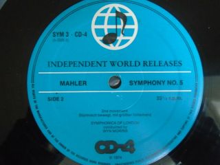 Mahler No.  5,  Symphonica of London - Wyn Morris Bang & Olufsen 4 channel LP 3