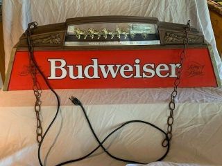 Vintage Budweiser Red Hanging Pool Table Light Clydesdale Horse - 1989 40 "