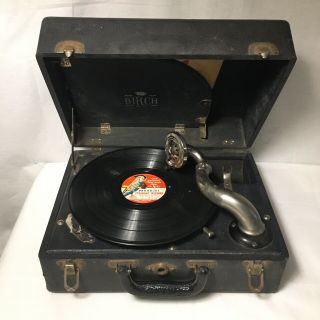Antique Birch Model No.  3 Hand Crank Phonograph Vintage 78 Record Player