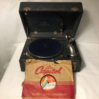 Antique Birch Model No.  3 Hand Crank Phonograph Vintage 78 Record Player 3