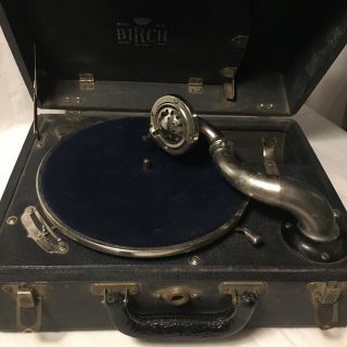 Antique Birch Model No.  3 Hand Crank Phonograph Vintage 78 Record Player 4