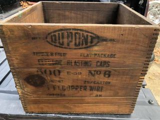 Vintage Dupont Powder High Explosives Dynamite Wooden Box Joint Crate Dovetailed
