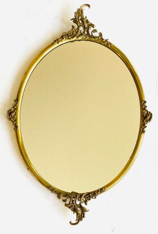 Vintage French Victorian Style Gilt Metal Oval Wall Mirror