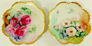 Set 2 Antique Rosenthal Monbijou Hand Painted Gold Floral Wall Cabinet Plates