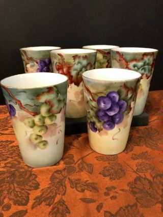 6 Rare Antique Pk Silesia Porcelain Cups Tumblers Hand Painted,  Signed