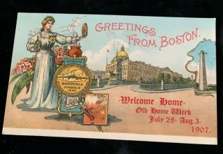 Antique Postcard Boston Massachusetts " Old Home Week,  1907 " Welcome Home