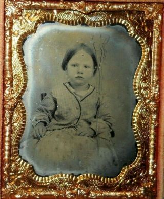1/9th Size Ruby Ambrotype Of Young Girl In A Half Case