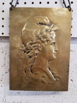 French Marianne Of France Large 19th C Antique French Casted Brass Wall Plaque