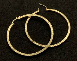 6.  8 Grams Estate Big 14k Solid Gold Vintage Diamond Cut Hoop Earrings
