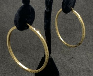 6.  8 Grams Estate Big 14k Solid Gold Vintage Diamond Cut Hoop Earrings 2