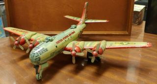 W83 Vintage Japan Bk - 250 Usaf Friction Bomber Tin Airplane Propellers Work