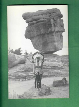 Vintage Rppc Postcard - Indian Chief In Headdress - Native American -