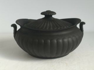 Antique Wedgwood Black Basalt Jasperware Sugar Bowl Georgian Silver Design 19thc