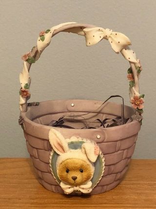 Cherished Teddies Purple Basket Some Bunny Loves You 1995 Easter Basket