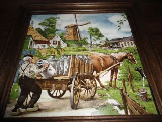 Dutch Artist Hunnik Royal Mosa Holland CERAMIC TILE Hand Painted Dairy Farmer 2