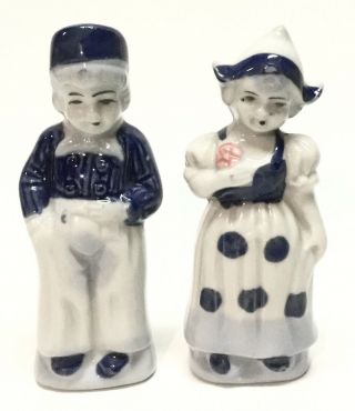 Vintage Dutch Boy & Girl,  Blue & White Salt & Pepper Shakers,  Japan,  4”h,