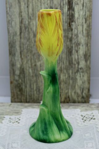 Vintage Ceramic Tulip Yellow Candle Stick Holder Italy 7 3/4 " Tall Hand Painted
