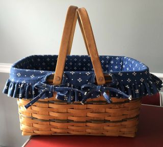 Longaberger Medium Market Basket Fabric Liner Traditional Navy Blue