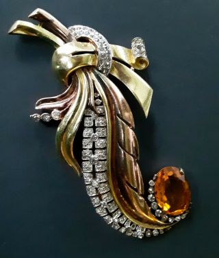Stunning Large Vintage Signed " Trifari " Fur Clip Pin Alfred Philippe,  C.  1940