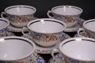 Vista Alegre Blue Ribbons Pink Roses Hand Painted 10 Demitasse Cups And Saucers