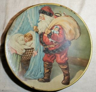 Rare 10 " Metal Plate 1905 Tin Vienna Charger Santa Claus Kaufmann & Strauss Ny