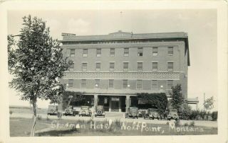 Real Photo Mt Postcard L440 Sherman Hotel Wolf Point Old Cars Tree Rppc Ca1920s
