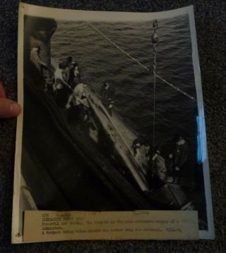 Official Ww2 British Military Photo Torpedo Loaded On Submarine Depot Ship 1940s
