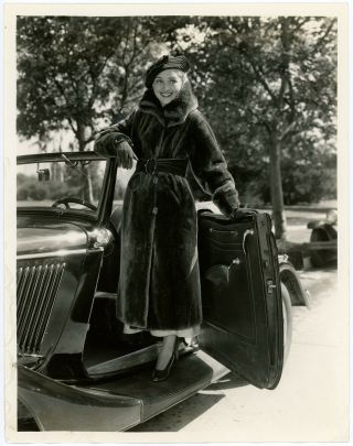 Marian Marsh Models Fur Coat With Classic Car A.  L.  Schafer Photograph