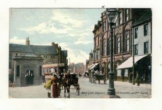 Newcastle Under Lyne,  Red Lion Square Old.  Printed Postcard.  Pu.  1907