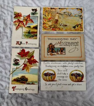 Vintage Thanksgiving Day Postcards,  (5),  All Written On,  1911,  1912,  1915,  1916 Pm