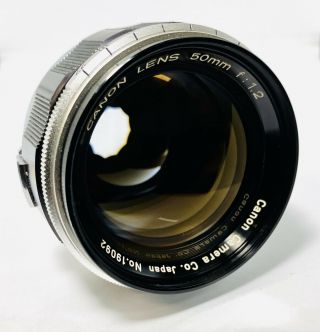Vintage Canon Lens 50mm F/1.  2 Japan No.  19092 With Caps